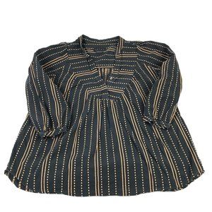 HATCH Maternity Cotton Top Black Beige Print V-Neck Shirt 3/4 Sleeve L Large *